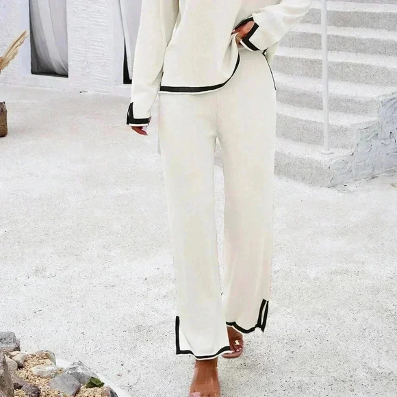 White Casual Women's Daily Color Block Sweater Set - Picture 4 of 8